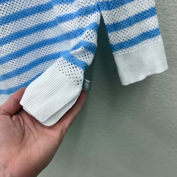 T by Talbots Blue White Stipe Open Knit Pullover Sweater Womens size Medium - Picture 3 of 7